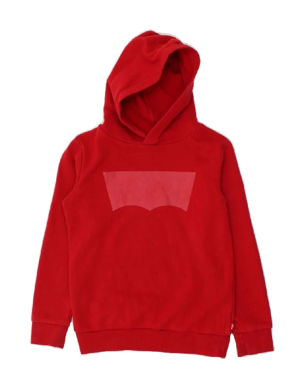 men's comfy oversized hoodies -LEVI'S Girls Graphic Hoodie Jumper 7-8 Years Medium Red Cotton