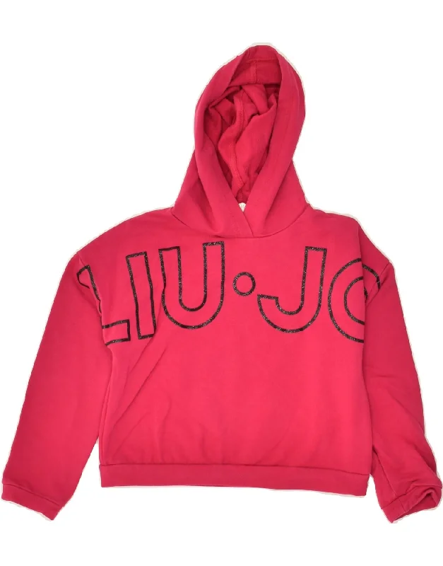 men's fleece sweatshirts for winter -LIU JO Girls Graphic Crop Hoodie Jumper 5-6 Years Pink Cotton