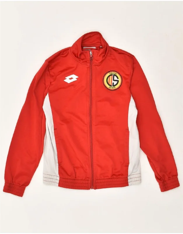 men's zip-up fleece jackets -LOTTO Boys Graphic Tracksuit Top Jacket 11-12 Years Medium Red Colourblock