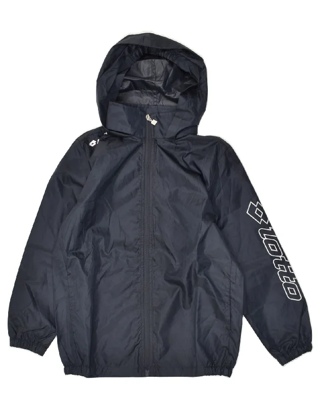 men's fashion jackets -LOTTO Boys Hooded Rain Jacket 7-8 Years XS Navy Blue Polyester