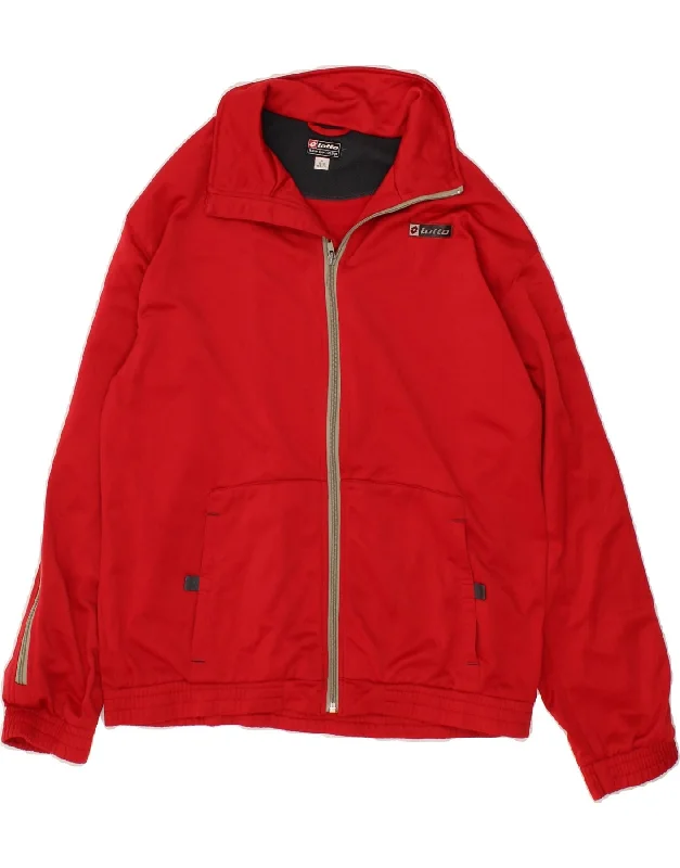 men's zip-up fleece jackets -LOTTO Boys Tracksuit Top Jacket 15-16 Years XL Red Polyester