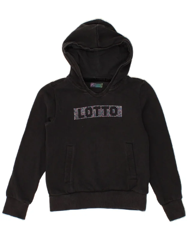 trendy hoodies for men -LOTTO Girls Graphic Hoodie Jumper 8-9 Years Small Black Cotton