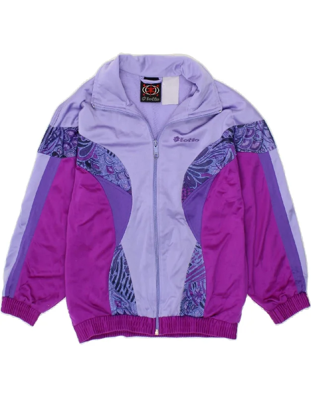 men's waterproof outdoor jackets -LOTTO Girls Graphic Tracksuit Top Jacket 8-9 Years Purple Colourblock