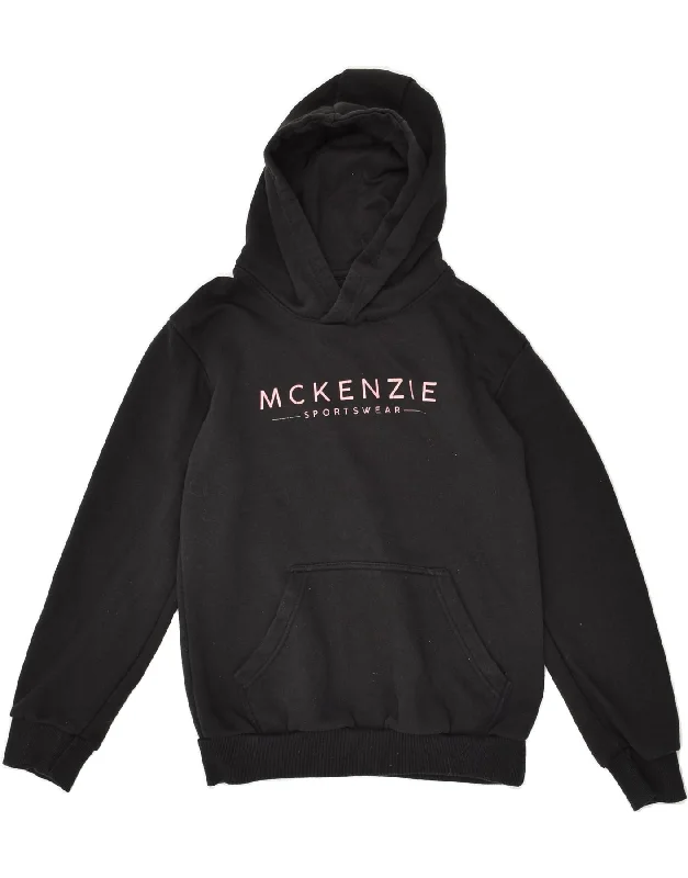 men's sporty hoodies -MCKENZIE Boys Graphic Hoodie Jumper 13-14 Years Black Cotton