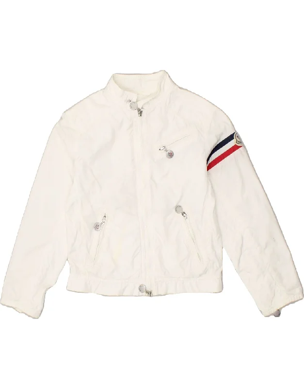 men's varsity jackets -MONCLER Boys Graphic Bomber Jacket 7-8 Years White Nylon