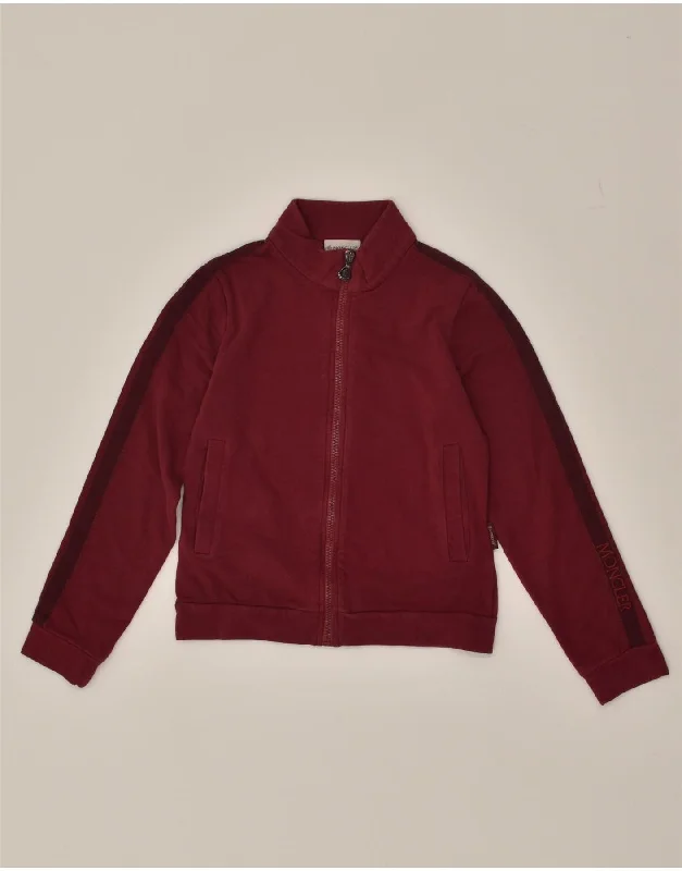 men's outdoor jackets -MONCLER Girls Graphic Tracksuit Top Jacket 11-12 Years Burgundy Cotton