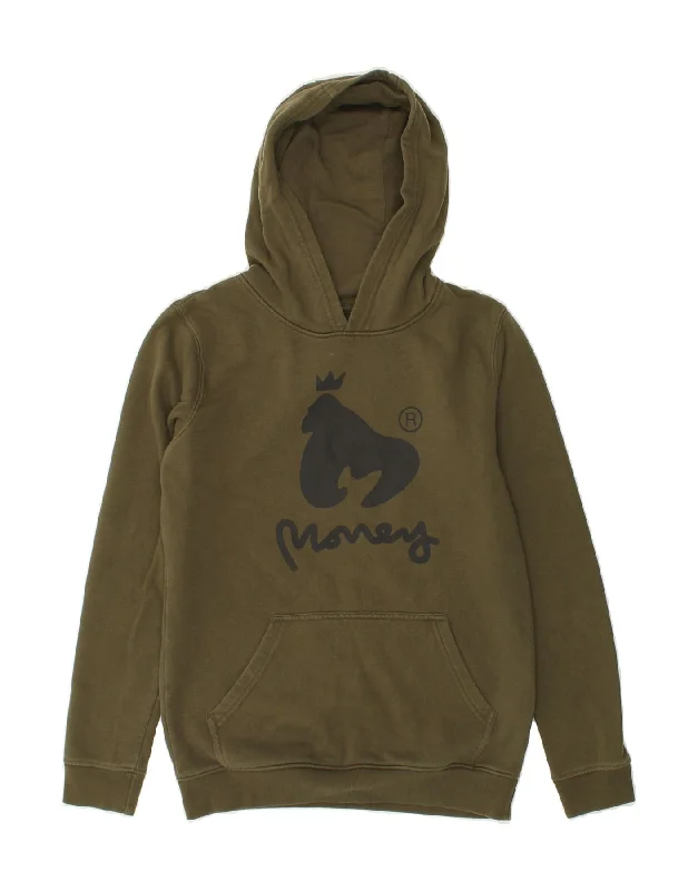 men's hoodie with logo prints -MONEY Boys Graphic Hoodie Jumper 12-13 Years Green Cotton