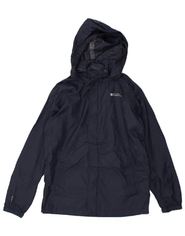 men's insulated jackets -MOUNTAIN WAREHOUSE Boys Hooded Rain Jacket 12-13 Years Navy Blue Nylon