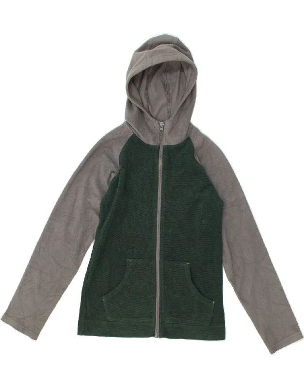 men's custom jackets -MOUNTAIN WAREHOUSE Girls Hooded Fleece Jacket 9-10 Years Green Colourblock