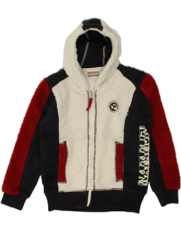 men's sports jackets -NAPAPIJRI Boys Graphic Hooded Fleece Jacket 7-8 Years Multicoloured