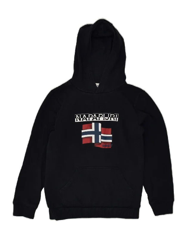 men's graphic hoodies -NAPAPIJRI Boys Graphic Hoodie Jumper 11-12 Years Navy Blue Cotton