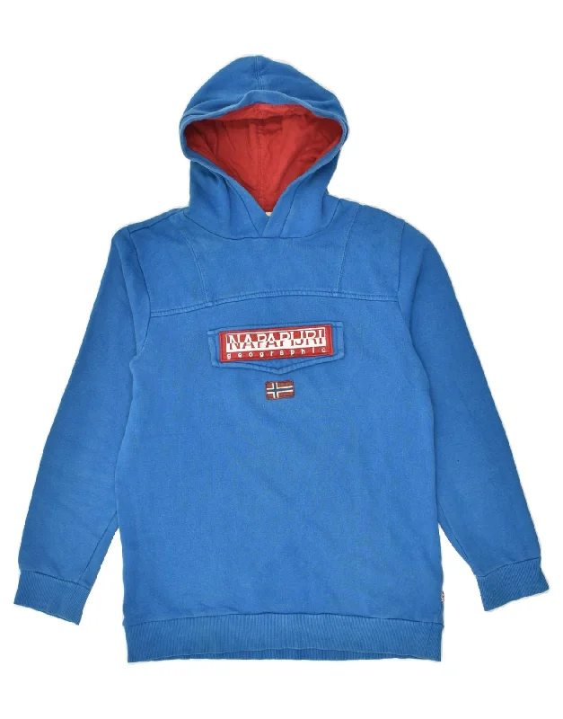 casual hoodies for men -NAPAPIJRI Boys Graphic Hoodie Jumper 15-16 Years Blue Cotton