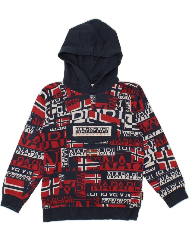 men's hoodie with zip pockets -NAPAPIJRI Boys Graphic Hoodie Jumper 9-10 Years Red