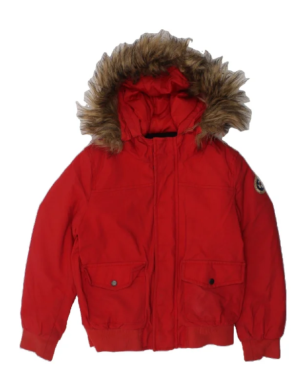 men's outdoor jackets -NAPAPIJRI Boys Hooded Padded Jacket 7-8 Years Red Polyamide