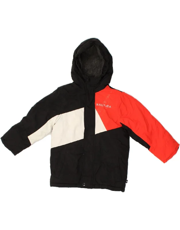 men's varsity jackets -NAUTICA Boys Hooded Rain Jacket 2-3 Years Black Colourblock Polyester