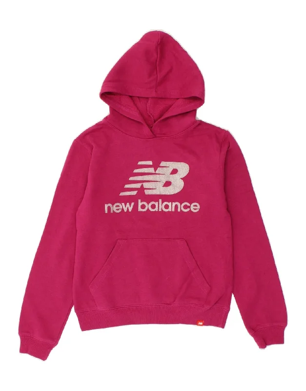 men's basic sweatshirts -NEW BALANCE Girls Graphic Hoodie Jumper 10-11 Years Medium  Pink Cotton