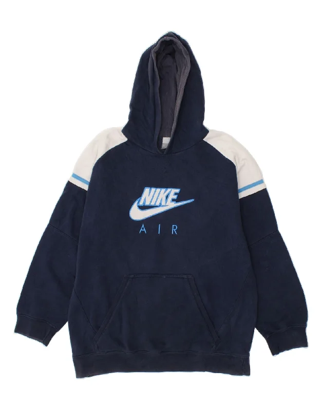 men's casual zip-up sweatshirts -NIKE Boys Air Graphic Hoodie Jumper 13-14 Years XL  Navy Blue Colourblock