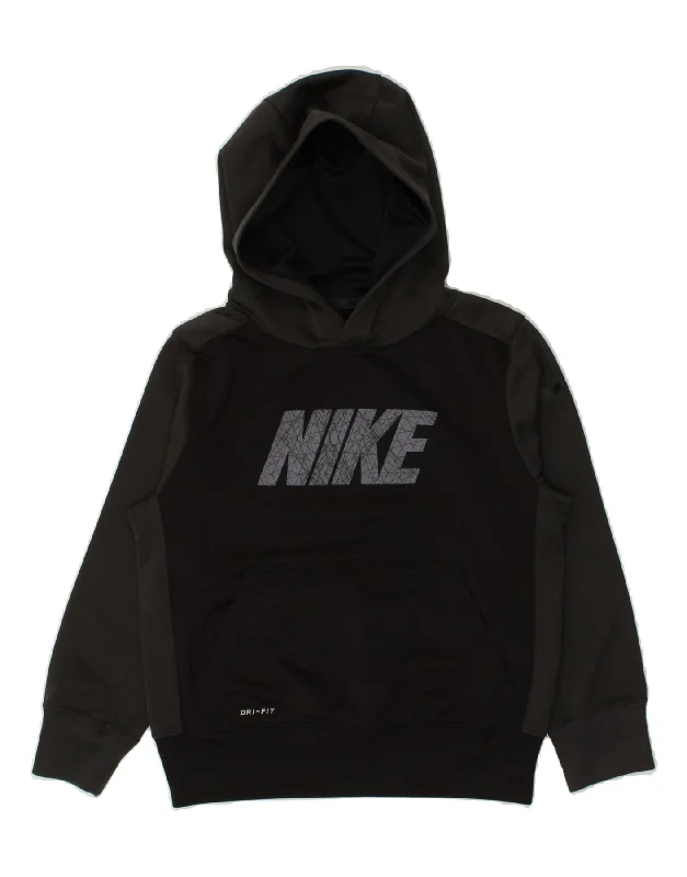 comfortable fleece sweatshirts for men -NIKE Boys Dri Fit Graphic Hoodie Jumper 11-12 Years Small Black Polyester