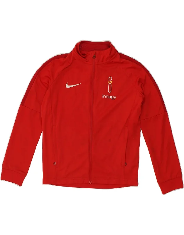 men's long jackets -NIKE Boys Dri Fit Graphic Tracksuit Top Jacket 8-9 Years Small  Red