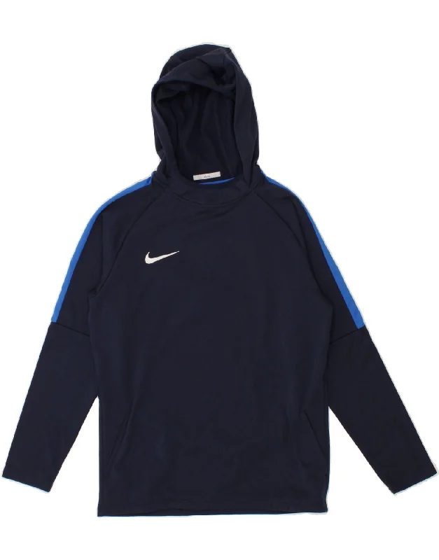 men's warm hoodies for winter -NIKE Boys Dri Fit Hoodie Jumper 12-13 Years Large Navy Blue Colourblock