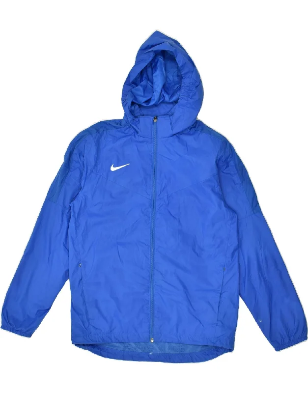 men's winter jackets with fur lining -NIKE Boys Graphic Hooded Rain Jacket 12-13 Years Large  Blue Nylon