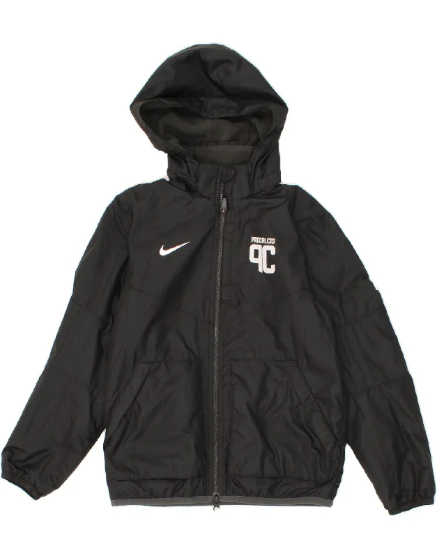 men's hooded jackets -NIKE Boys Graphic Hooded Windbreaker Jacket 10-11 Years Small Black