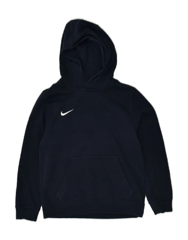 men's plain hoodies -NIKE Boys Graphic Hoodie Jumper 10-11 Years Medium Navy Blue Cotton