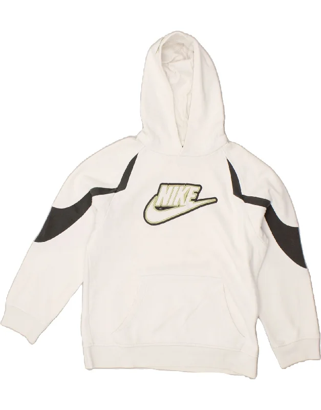 men's zip-up athletic sweatshirts -NIKE Boys Graphic Hoodie Jumper 10-11 Years Medium  White Colourblock