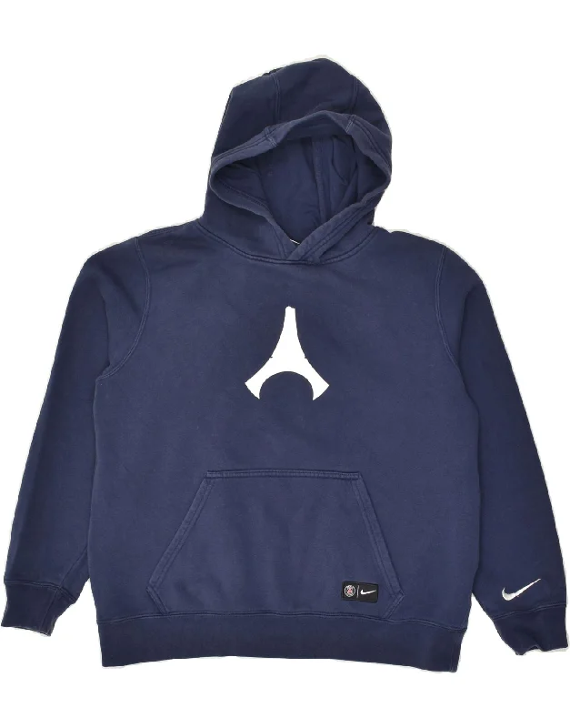 men's graphic print sweatshirts -NIKE Boys Graphic Hoodie Jumper 11-12 Years Large Navy Blue Cotton