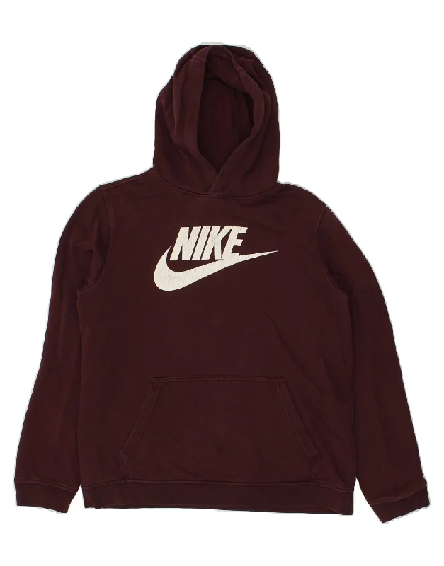 men's hoodie sweatshirt with graphics -NIKE Boys Graphic Hoodie Jumper 12-13 Years Burgundy Cotton