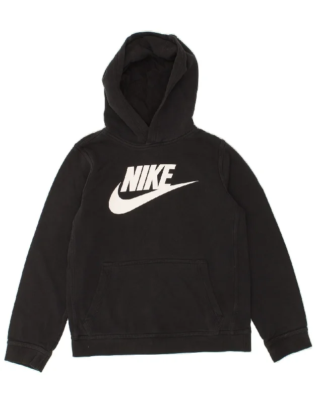 men's hoodie with logo prints -NIKE Boys Graphic Hoodie Jumper 12-13 Years Large Black Cotton