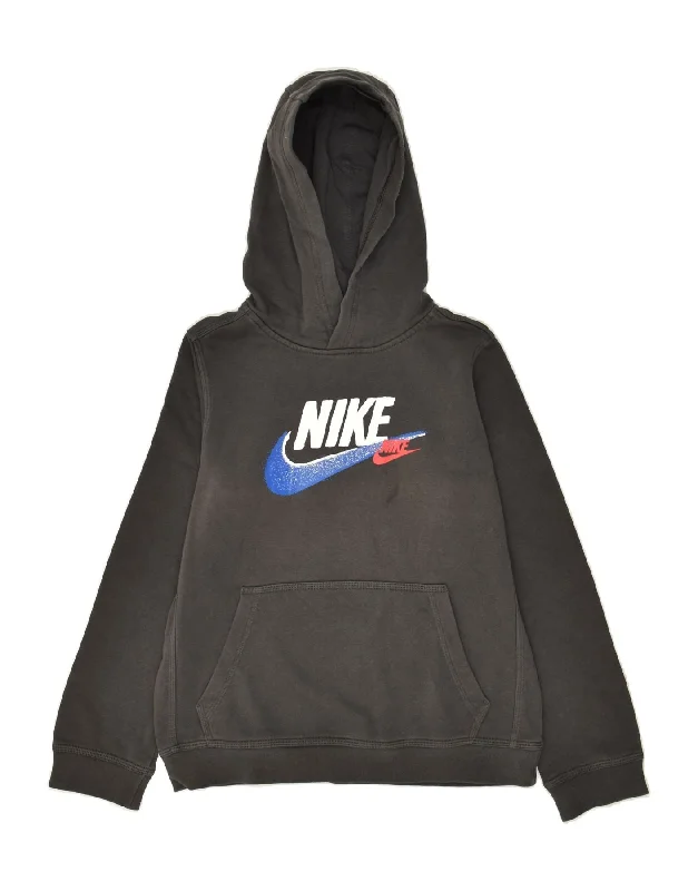 men's hoodie with unique prints -NIKE Boys Graphic Hoodie Jumper 12-13 Years Large Black Cotton