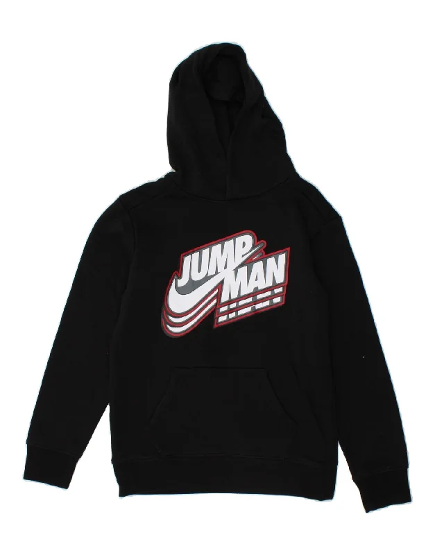 men's fleece sweatshirts -NIKE Boys Graphic Hoodie Jumper 12-13 Years Large Black Cotton