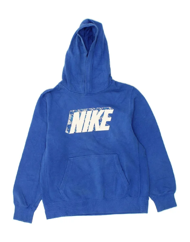 men's zip-up hoodies with pockets -NIKE Boys Graphic Hoodie Jumper 12-13 Years Large Blue Cotton