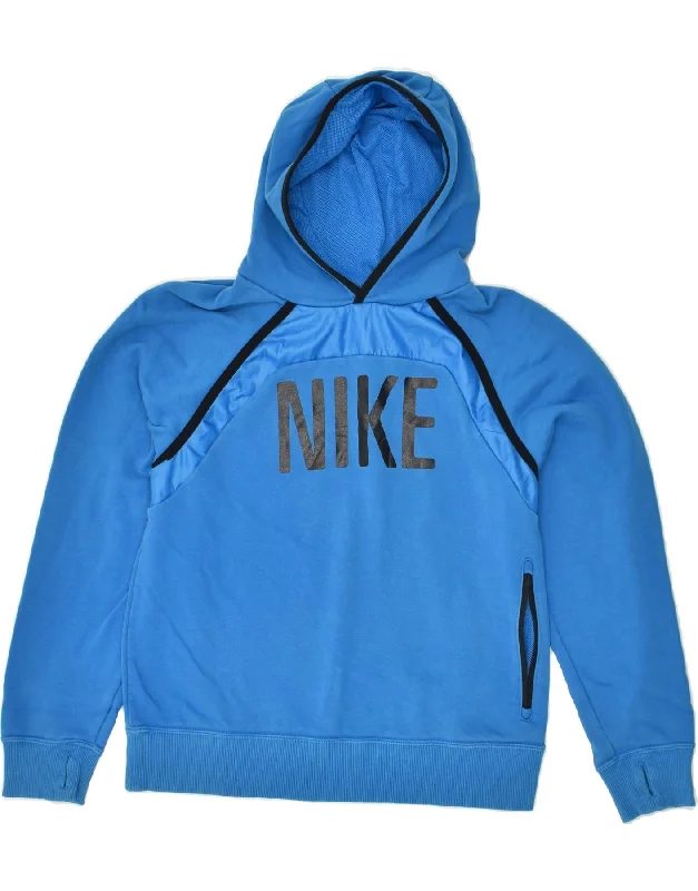 men's hoodie for cold weather -NIKE Boys Graphic Hoodie Jumper 12-13 Years Large  Blue Cotton