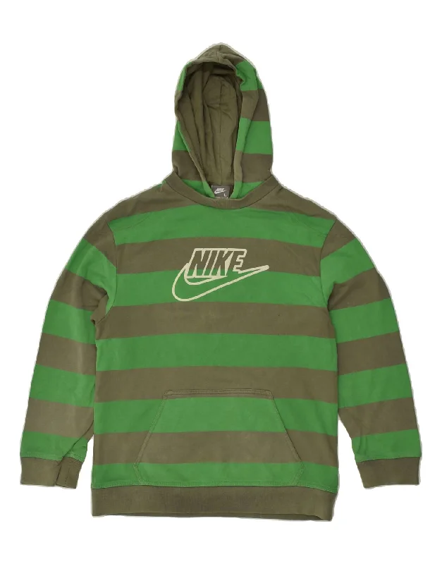 men's hoodie with prints -NIKE Boys Graphic Hoodie Jumper 12-13 Years Large Green Striped Cotton