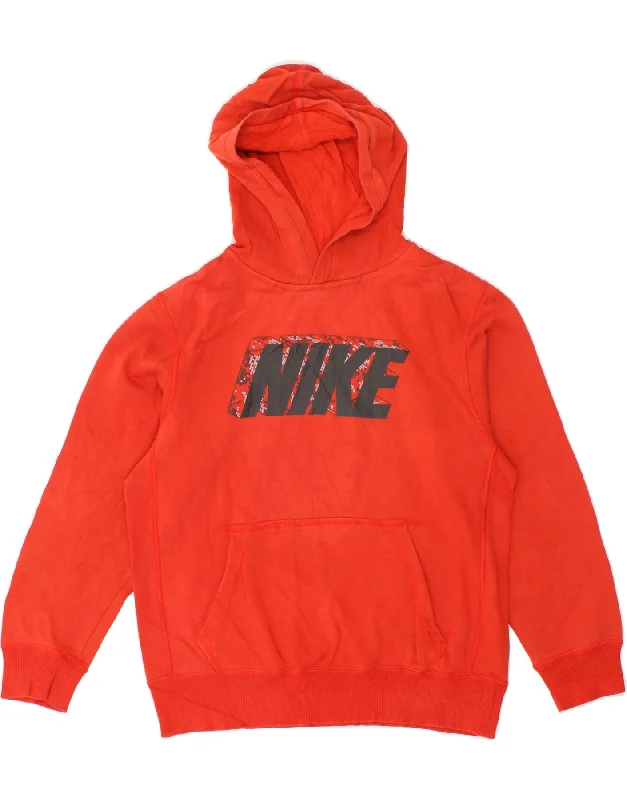 men's workout zip-up hoodies -NIKE Boys Graphic Hoodie Jumper 12-13 Years Large Red Cotton