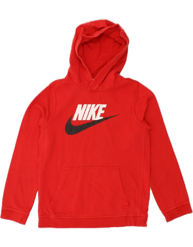 men's oversized sweatshirts for cold weather -NIKE Boys Graphic Hoodie Jumper 12-13 Years Large Red Cotton