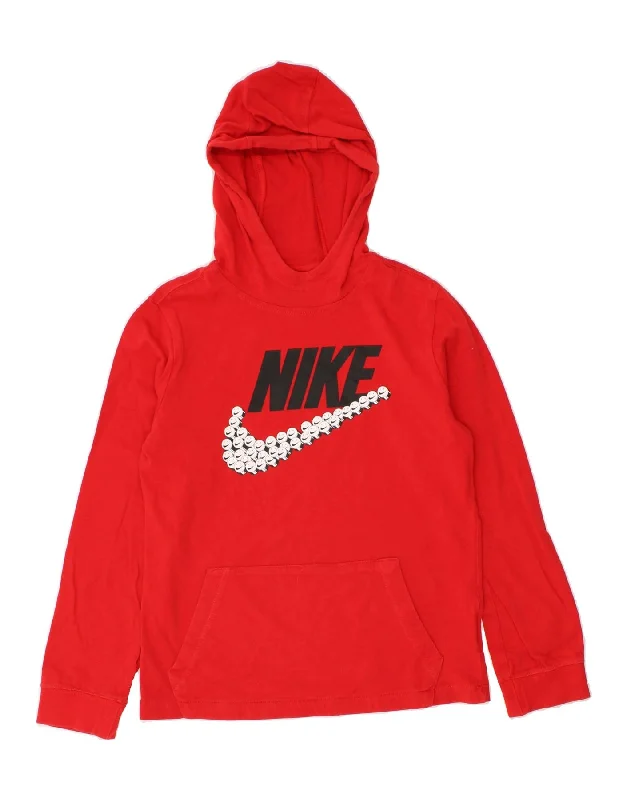 men's hoodie for cold weather -NIKE Boys Graphic Hoodie Jumper 12-13 Years Large Red Cotton