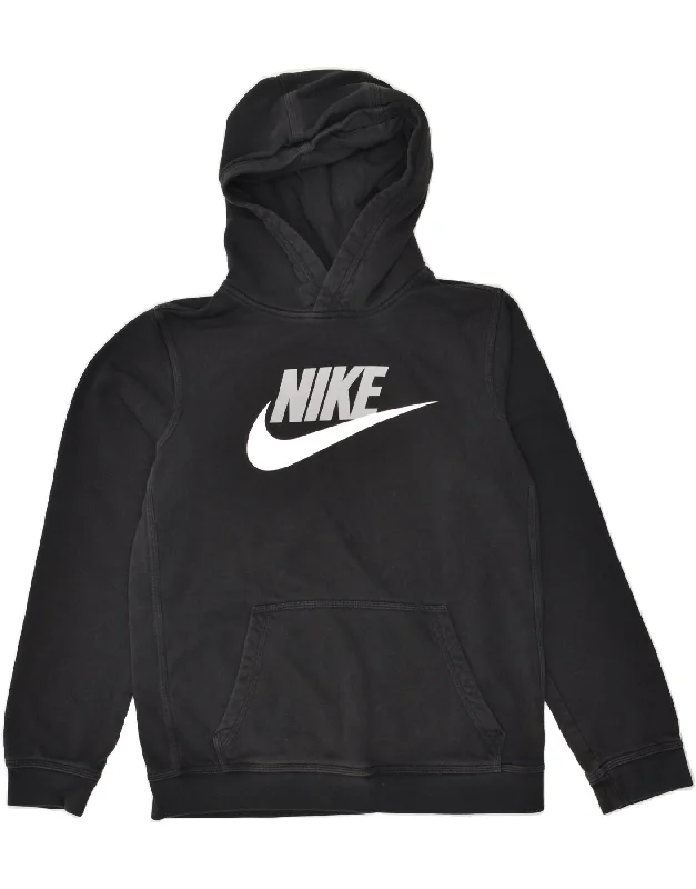 men's athletic sweatshirts -NIKE Boys Graphic Hoodie Jumper 13-14 Years XL Black Cotton