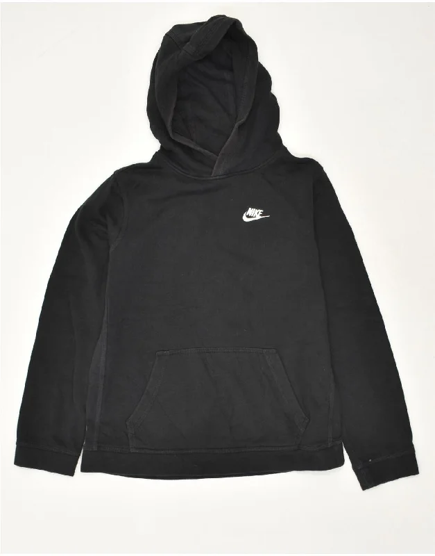 men's long sleeve hoodies -NIKE Boys Graphic Hoodie Jumper 13-14 Years XL Black Cotton