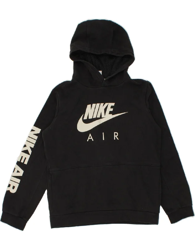 men's hoodie with drawstrings -NIKE Boys Graphic Hoodie Jumper 13-14 Years XL  Black Cotton