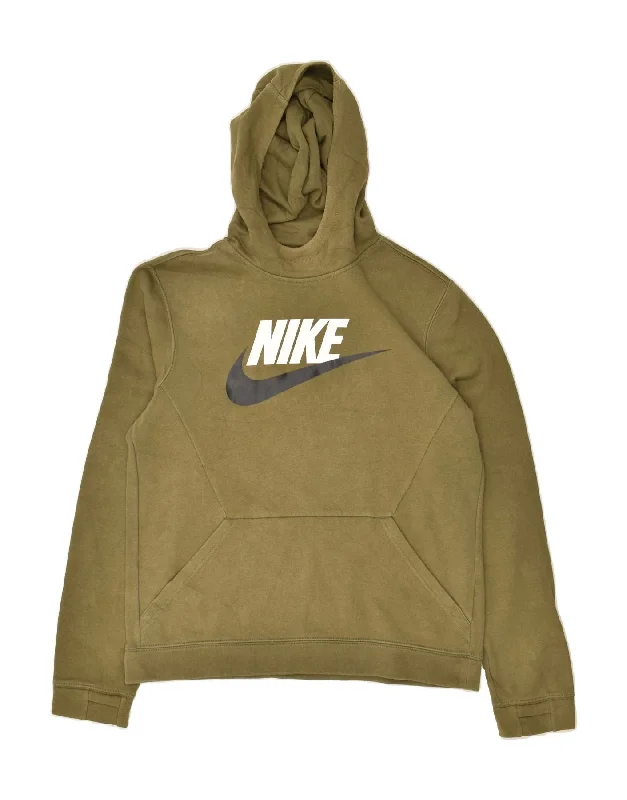 men's hoodie with pockets -NIKE Boys Graphic Hoodie Jumper 13-14 Years XL Khaki Cotton