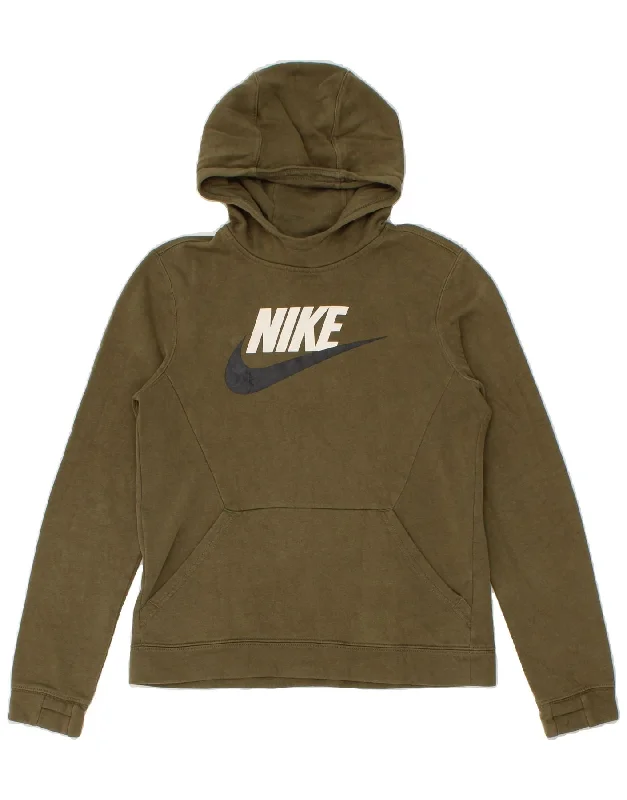 men's hoodie for casual outings -NIKE Boys Graphic Hoodie Jumper 13-14 Years XL Khaki Cotton