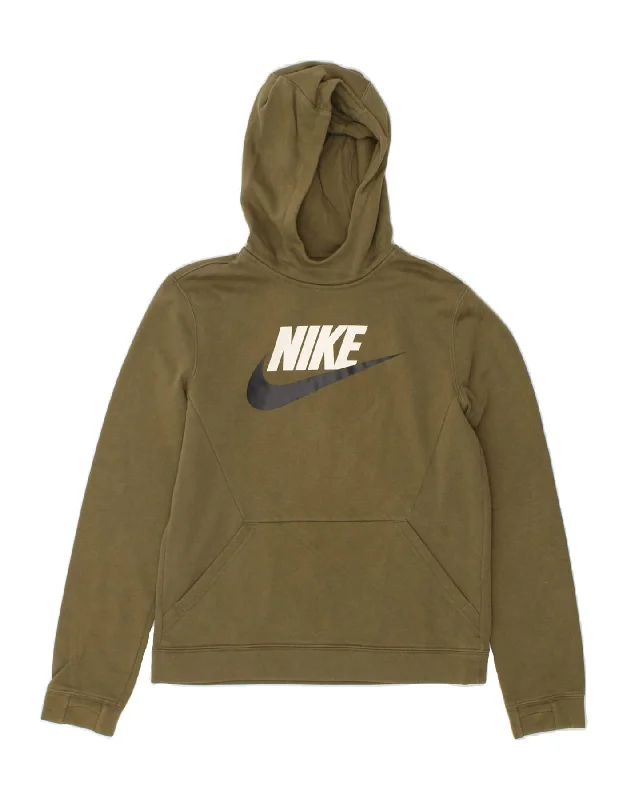 men's eco-friendly hoodies -NIKE Boys Graphic Hoodie Jumper 13-14 Years XL  Khaki