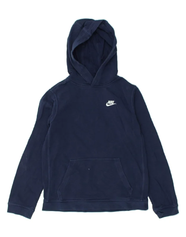 trendy zip-up sweatshirts for men -NIKE Boys Graphic Hoodie Jumper 13-14 Years XL Navy Blue Cotton