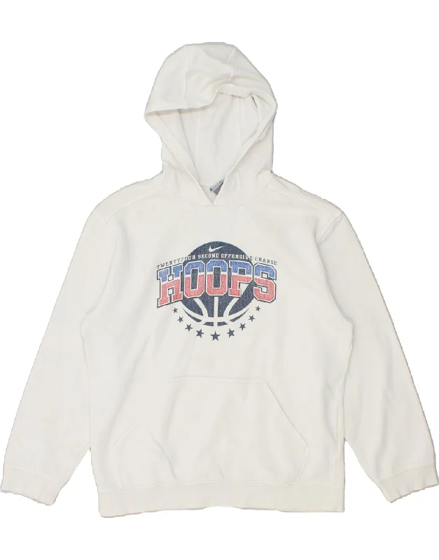 men's solid color sweatshirts -NIKE Boys Graphic Hoodie Jumper 14-15 Years Large White Cotton