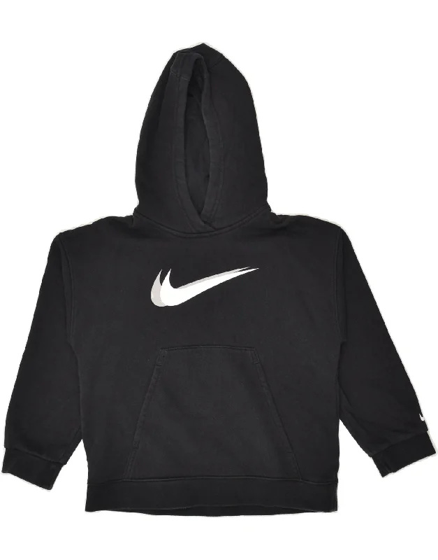 men's fleece sweatshirts -NIKE Boys Graphic Hoodie Jumper 8-9 Years Small Black Cotton