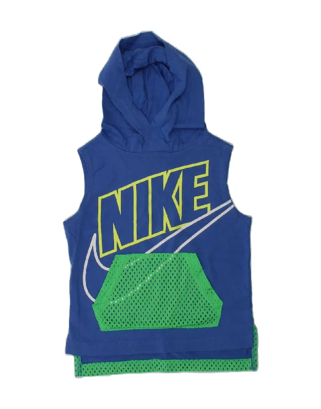 men's zip-up sweatshirts -NIKE Boys Graphic Sleeveless Hoodie Jumper 3-4 Years XS Blue Colourblock