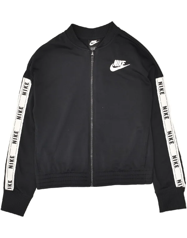 men's lightweight windbreakers -NIKE Boys Graphic Tracksuit Top Jacket 12-13 Years Large Black Colourblock